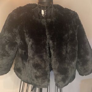 Lauren Conrad small black faux fur cropped jacket